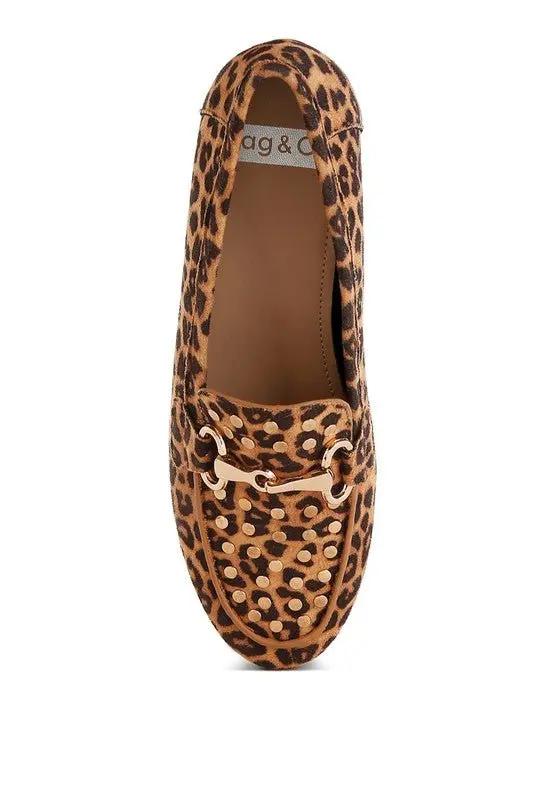 Meopa Horsebit Studs Leopard Print Loafers for Women - Love Salve